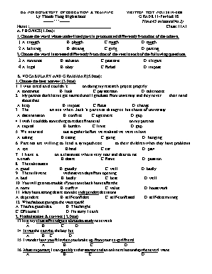 Đề kiểm tra 1 tiết số 1 môn Tiếng Anh Lớp 11 - Đề số 2 - Năm học 2019-2020 - Trường THPT Lý Thánh Tông
